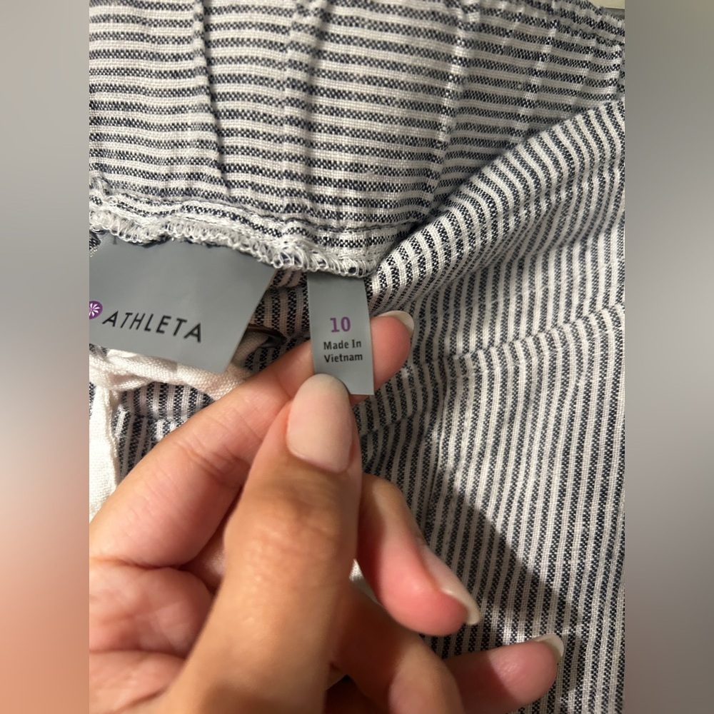 Athleta Pants Wide Leg Linen Bali Trouser Drawstring Stripe 100% Linen - Picture 4 of 10